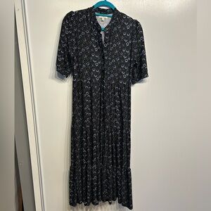 Max Studio black/blue floral midi dress S